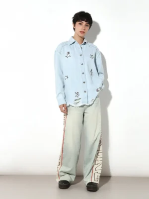 Light Blue Printed Denim Shirt