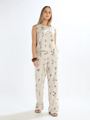 Linen Blend Printed Pants